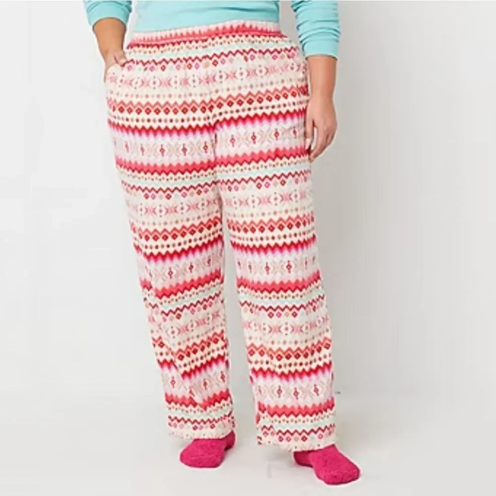 Sleep Chic Faire Isle Nordic Print Fleece PJ Pants and Socks Set Size XL
